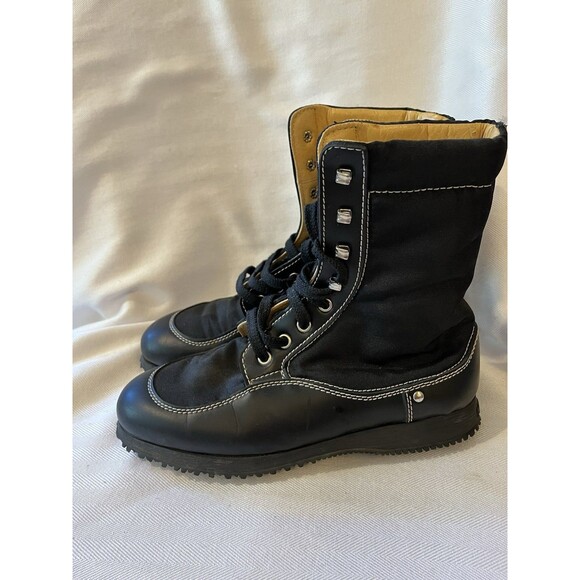 Hogan Outerwear Lace Up Hiking Work Boot, Black Leather & Nylon Women’s Size 6.5 - Picture 3 of 12
